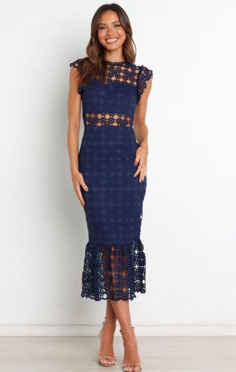 Petal & Pup Dresses & Skirts - Petal & Pup Lauren Dress Size 8 Navy Crochet Lace Midi Mermaid NWT